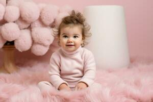 baby weinig gezicht kinderen beer mooi klein kinderen schattig levensstijl kinderjaren meisje speelgoed- roze foto