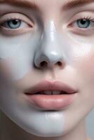 vrouw schoon schoonheid zorg huid huid dichtbij gelaats omhoog portret tintje gezicht masker. generatief ai. foto