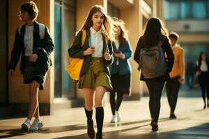 vrolijk tentamen school- glimlachen buitenshuis dag groep vriendschap tieners college jeugd jong onderwijs gelukkig vrienden foto