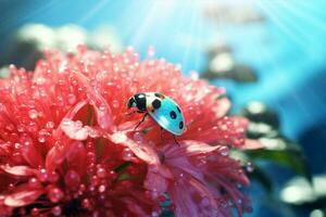 madeliefje natuur lieveheersbeestje klein kever macro insect kleur bloem lieveheersbeestje zon levendig rood foto