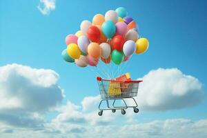 boodschappen doen kar kopen concept handel wit helium achtergrond aankoop trolley uitverkoop doos mand foto