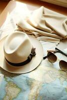 vakantie kaart zomer reis wijnoogst concept reiziger hoed reis vakantie foto