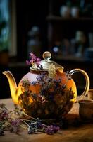 theepot tafel drinken thee kruiden groen gezond bloemen water heet achtergrond foto