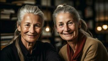 volwassen Kaukasisch mode studio schoonheid jong groep portret poseren vrouw Dames. generatief ai. foto