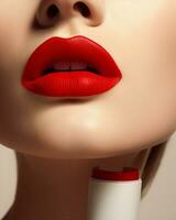 vrouw helder gezicht schoonheid rood hand- vrouw mode stijl dame lippenstift retro foto