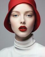 kunst vrouw mode gezicht stijl rood portret retro dame hand- schoonheid lippenstift ontwerp foto