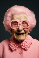 grootmoeder vrouw modern gelukkig portret zonnebril senior oud Kaukasisch roze volwassen partij foto
