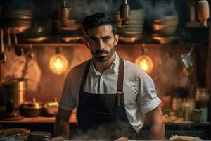 professioneel Mens baan restaurant voedsel koken mannetje Kaukasisch beroep koks keuken. generatief ai. foto