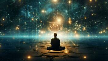 energie ruimte mediteren lotus ster yoga silhouet geestelijkheid zen universum droom achtergrond foto