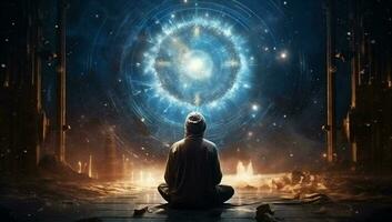universum energie geestelijkheid yoga mediteren fantasie lotus zen heelal geschiktheid ster ruimte silhouet foto