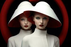 herfst zwart kunst mode hoed mode twee Dames rood aantrekkelijk volwassen wit schoonheid kleurrijk foto