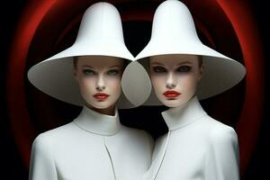 aantrekkelijk Dames kleurrijk zwart kapsel schoonheid detailopname rood hoed wit mode kunst blond foto