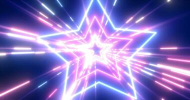 abstract Purper energie futuristische hi-tech tunnel van vliegend sterren en lijnen neon magie gloeiend achtergrond foto