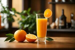 vers oranje sap in glas of fles met fruit generatief ai foto