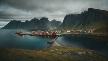 sakrisoy, lofoten eiland, Noorwegen. ai gegenereerd foto