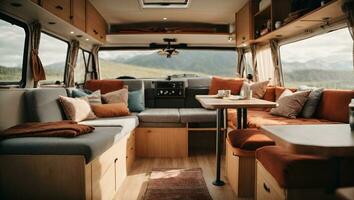 interieur van camper busje met mooi camper busje visie. ai gegenereerd foto