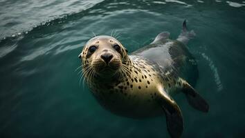 top visie schot van een zegel sierlijk zwemmen in de oceaan. ai gegenereerd foto