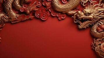 Chinese nieuw jaar rood achtergrond met goud draak met groot copyspace Oppervlakte foto
