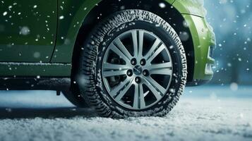 auto band met realistisch sneeuwvlokken Aan blauw achtergrond foto