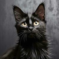 elegant zwart kat tonen uit haar glanzend jas gedurende een uiterlijke verzorging sessie foto