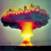 ai gegenereerd nucleair fabriek explosie dreigend nucleair paddestoel wolk foto