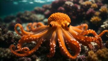 helder oranje Octopus zee. ai gegenereerd foto