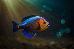 een oranje en blauw vis met helder lichten. ai-gegenereerd foto