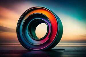een kleurrijk, abstract foto van een circulaire voorwerp. ai-gegenereerd