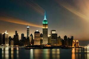 de nieuw york stad horizon Bij nacht. ai-gegenereerd foto