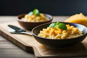 macaroni en kaas in een schaal. ai-gegenereerd foto