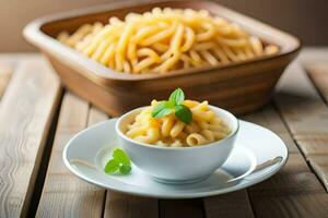 macaroni in een kom en een beker. ai-gegenereerd foto