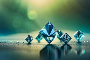 een groep van diamanten Aan een tafel. ai-gegenereerd foto