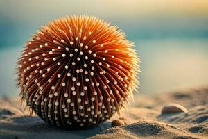 een stekelig bal van gras Aan de strand. ai-gegenereerd foto