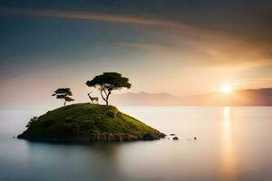 een eenzaam boom Aan een eiland in de midden- van de oceaan. ai-gegenereerd foto