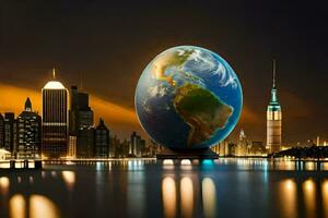 de aarde wereldbol in de stad. ai-gegenereerd foto