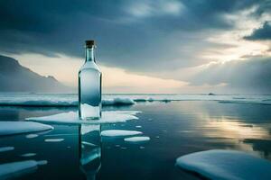 een bericht in een fles Aan de water. ai-gegenereerd foto