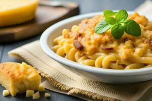 macaroni en kaas met spek en kaas. ai-gegenereerd foto