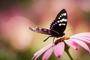 een vlinder is zittend Aan een roze bloem. ai-gegenereerd foto