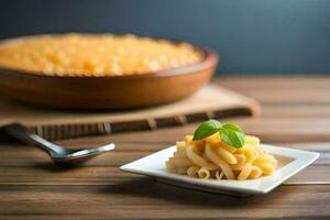 macaroni en kaas Aan een bord. ai-gegenereerd foto