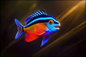 een vis met helder blauw en oranje kleuren. ai-gegenereerd foto