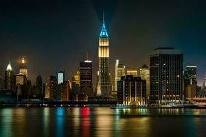 de nieuw york stad horizon Bij nacht. ai-gegenereerd foto