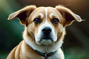 een schilderij van een hond met een halsband. ai-gegenereerd foto