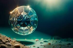 een diamant drijvend in de oceaan. ai-gegenereerd foto