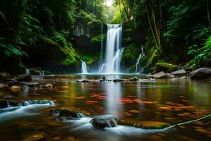 waterval in de oerwoud. ai-gegenereerd foto