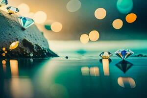 diamanten, water, bokeh, licht, reflectie, bokeh hd. ai-gegenereerd foto