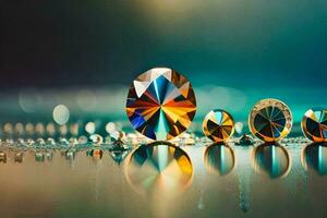 een groep van kleurrijk diamanten Aan een oppervlak. ai-gegenereerd foto