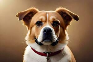 een hond met een halsband Aan een bruin achtergrond. ai-gegenereerd foto
