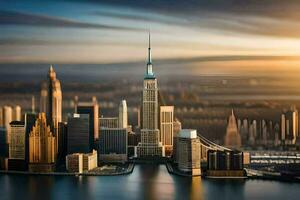 de stad van nieuw york is gezien van bovenstaande. ai-gegenereerd foto