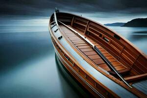 een boot is zittend Aan de water in de donker. ai-gegenereerd foto