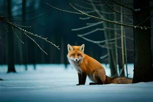een rood vos in de sneeuw. ai-gegenereerd foto